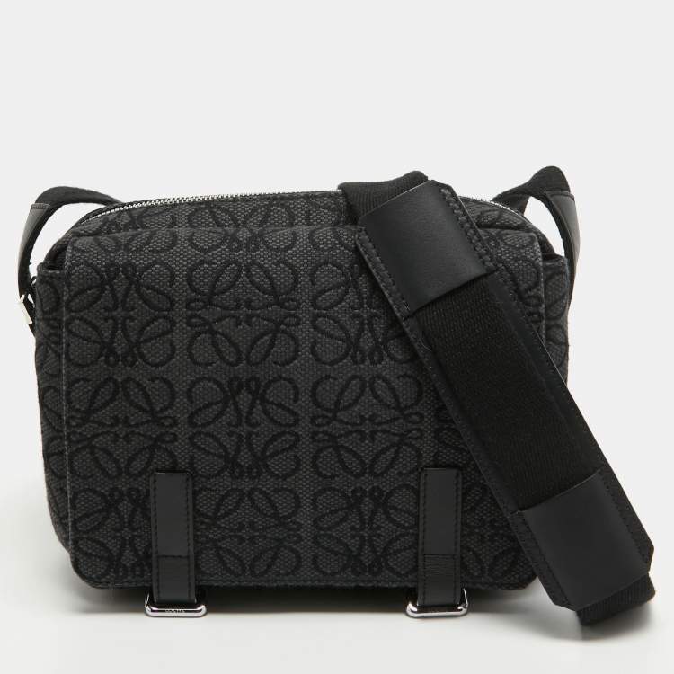 Pre Owned Loewe Black Anagram Jacquard Military Messenger Bag