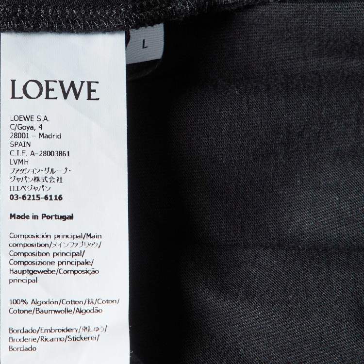 Pre Owned Loewe Black Anagram Embroidered Cotton Crew Neck T-Shirt L