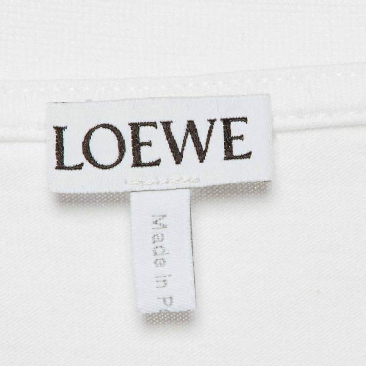 Pre Owned Loewe White Logo Embroidered Cotton T-Shirt XXL