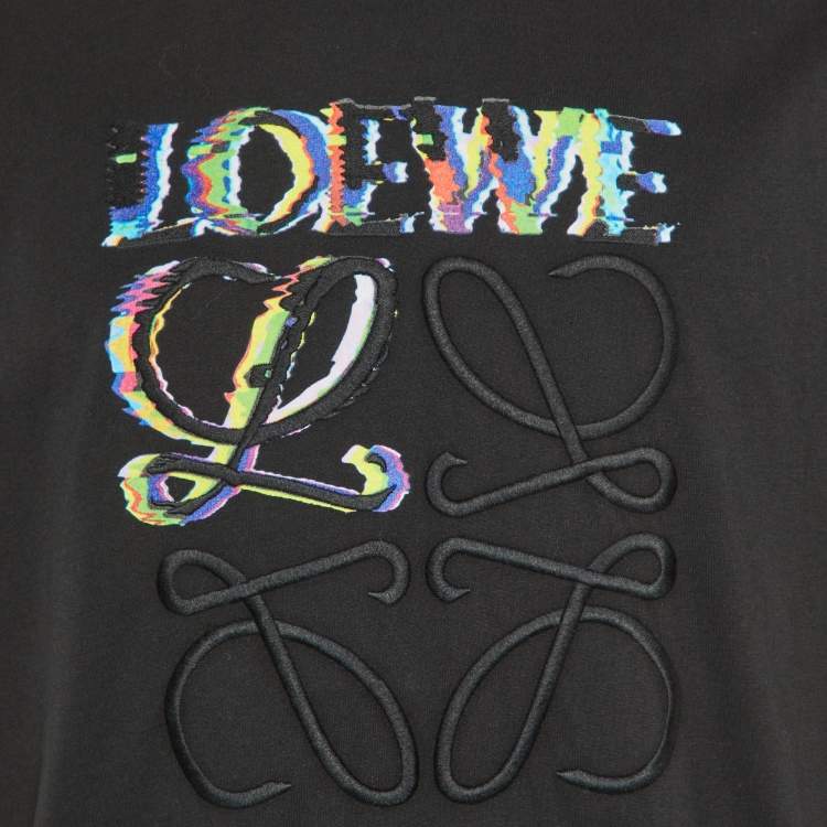 Pre Owned Loewe Black Glitch Anagram Embroidery Cotton Crew Neck T-Shirt M