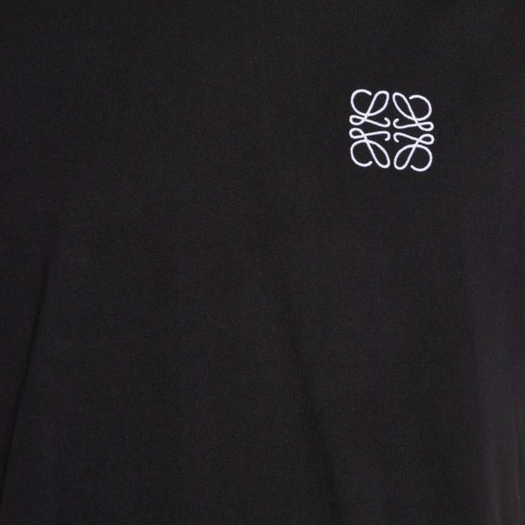 Pre Owned Loewe Black Anagram Embroidered Cotton Crew Neck T-Shirt XL