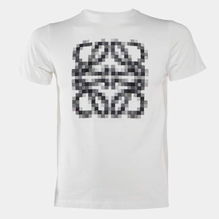 Pre Owned Loewe White Pixelated Anagram Embroidered Cotton T-Shirt XS