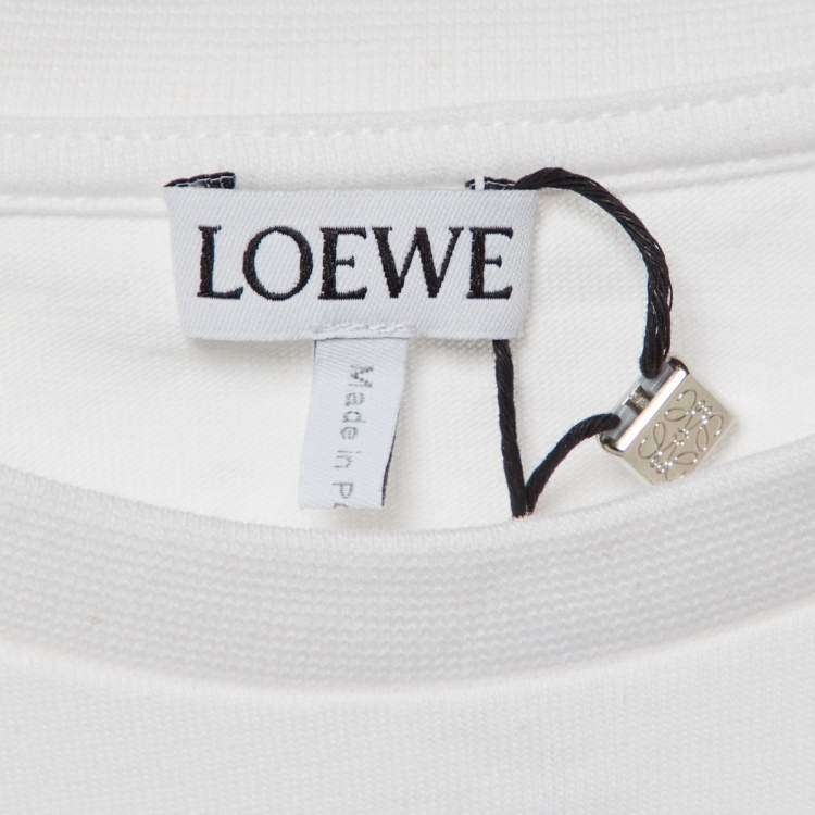 Pre Owned Loewe White Pixelated Anagram Embroidered Cotton T-Shirt XS