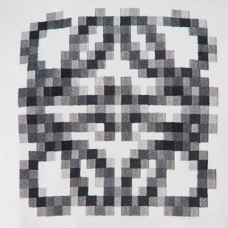 Pre Owned Loewe White Pixelated Anagram Embroidered Cotton T-Shirt XS
