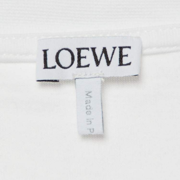 Pre Owned Loewe White Anagram Embroidered Cotton Crew Neck T-Shirt M