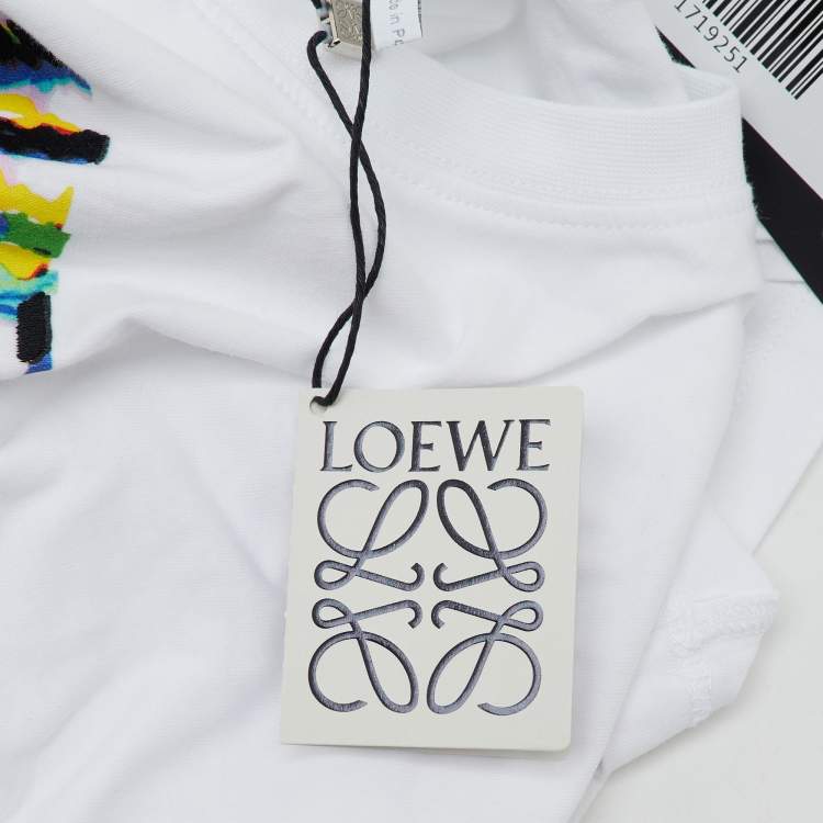 Pre Owned Loewe White Glitch Anagram Cotton Crew Neck T-Shirt M