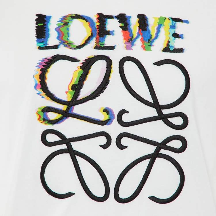 Pre Owned Loewe White Glitch Anagram Cotton Crew Neck T-Shirt M