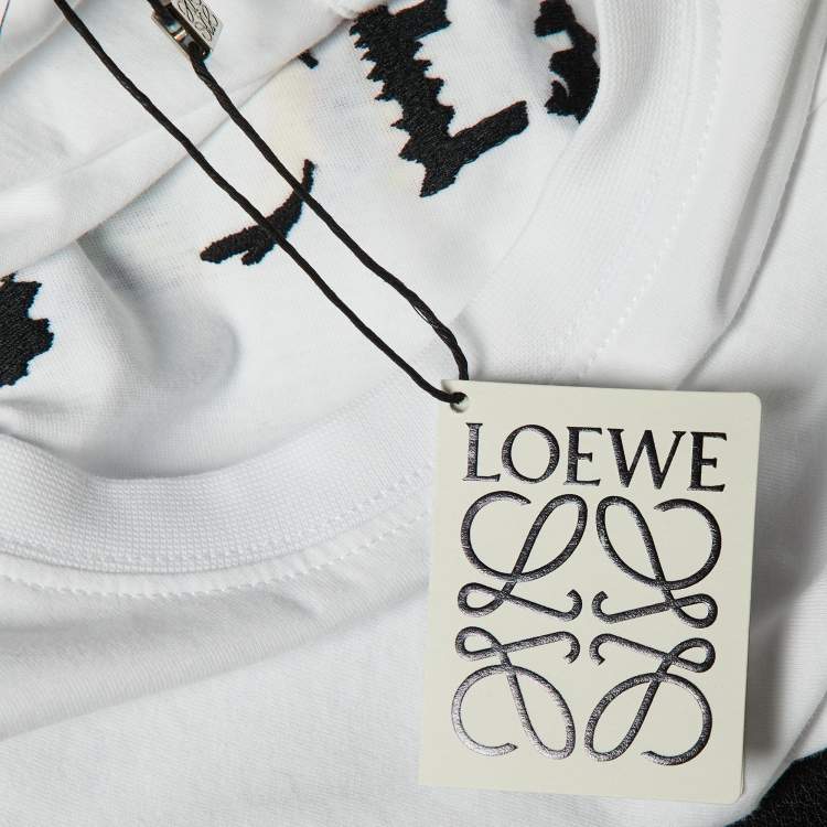 Pre Owned Loewe White Glitch Anagram Cotton Crew Neck T-Shirt L
