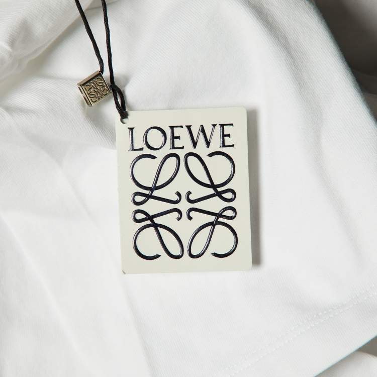 Pre Owned Loewe White Anagram Pixel Embroidered Cotton Crew Neck T-Shirt L