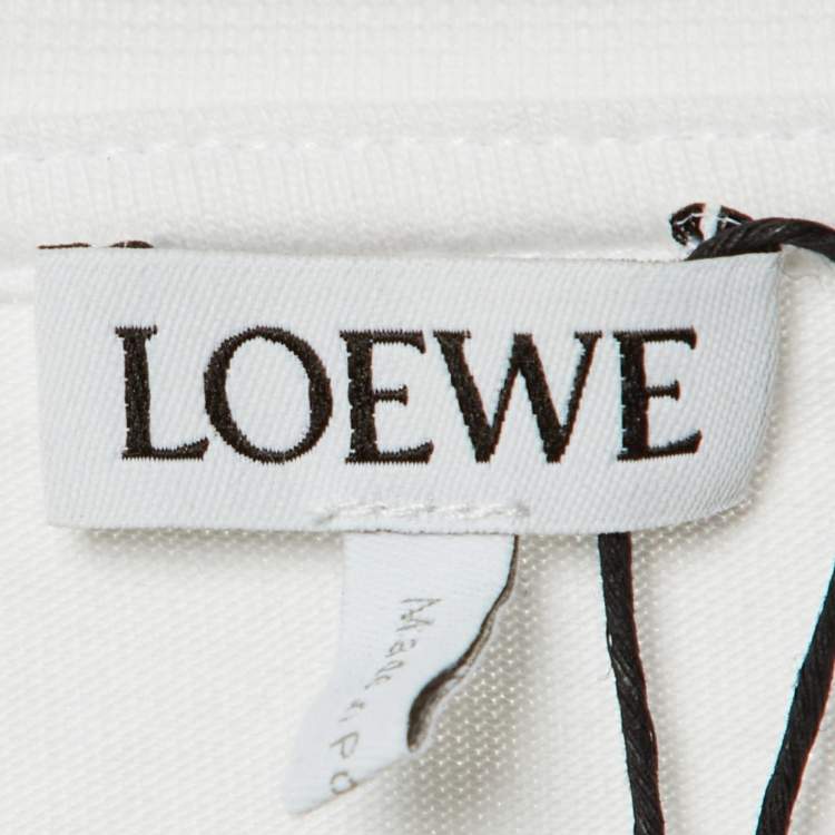 Pre Owned Loewe White Anagram Pixel Embroidered Cotton Crew Neck T-Shirt L