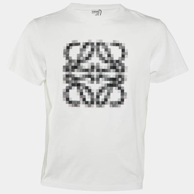 Pre Owned Loewe White Anagram Pixel Embroidered Cotton Crew Neck T-Shirt XXL