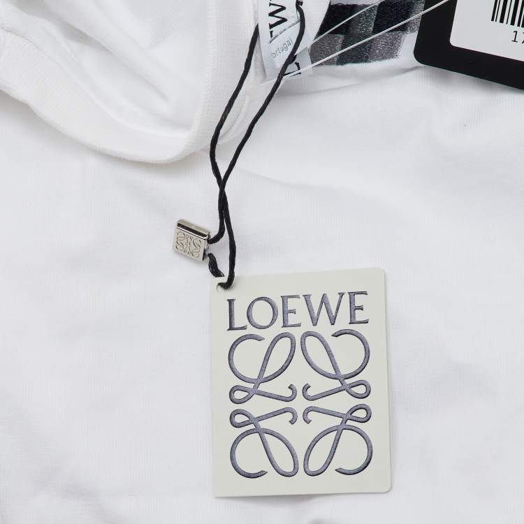 Pre Owned Loewe White Anagram Pixel Embroidered Cotton Crew Neck T-Shirt XXL