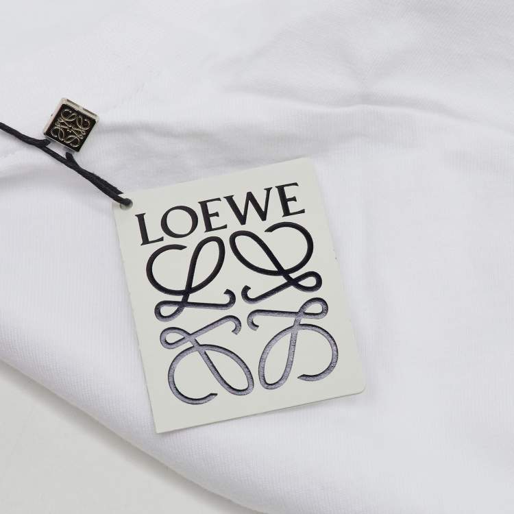 Pre Owned Loewe White Anagram Pixel Embroidered Cotton Crew Neck T-Shirt XL