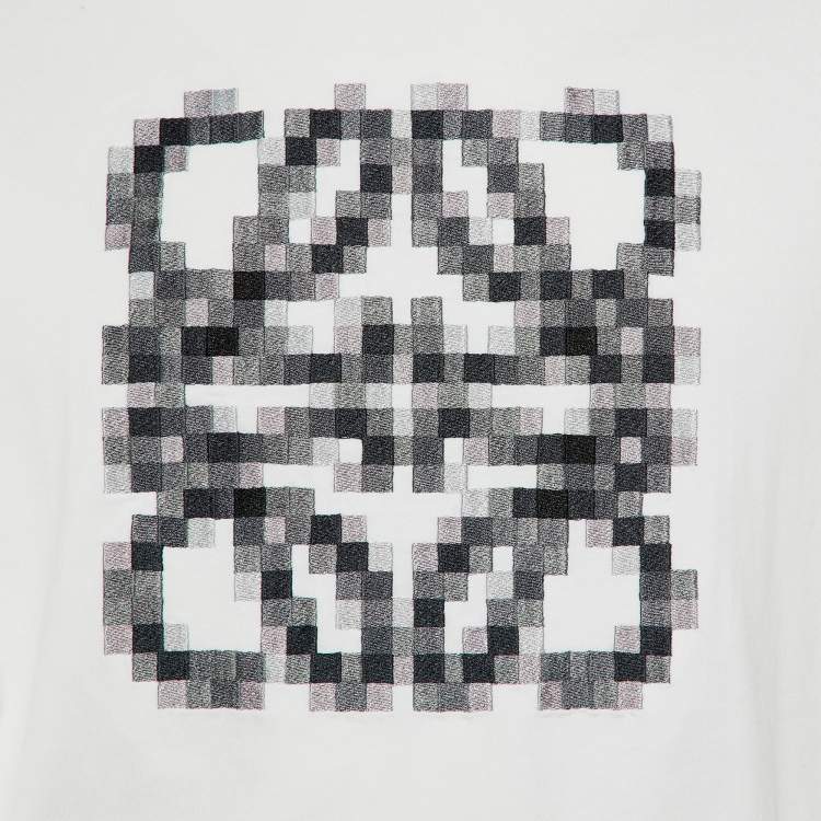 Pre Owned Loewe White Anagram Pixel Embroidered Cotton Crew Neck T-Shirt XL