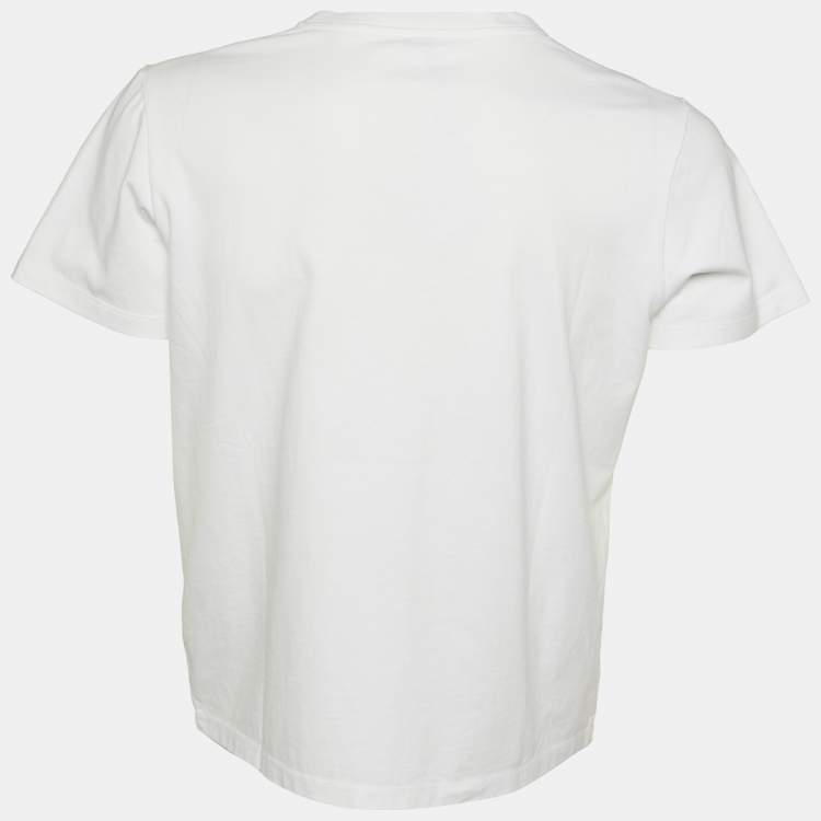 Pre Owned Loewe White Anagram Pixel Embroidered Cotton Crew Neck T-Shirt XL