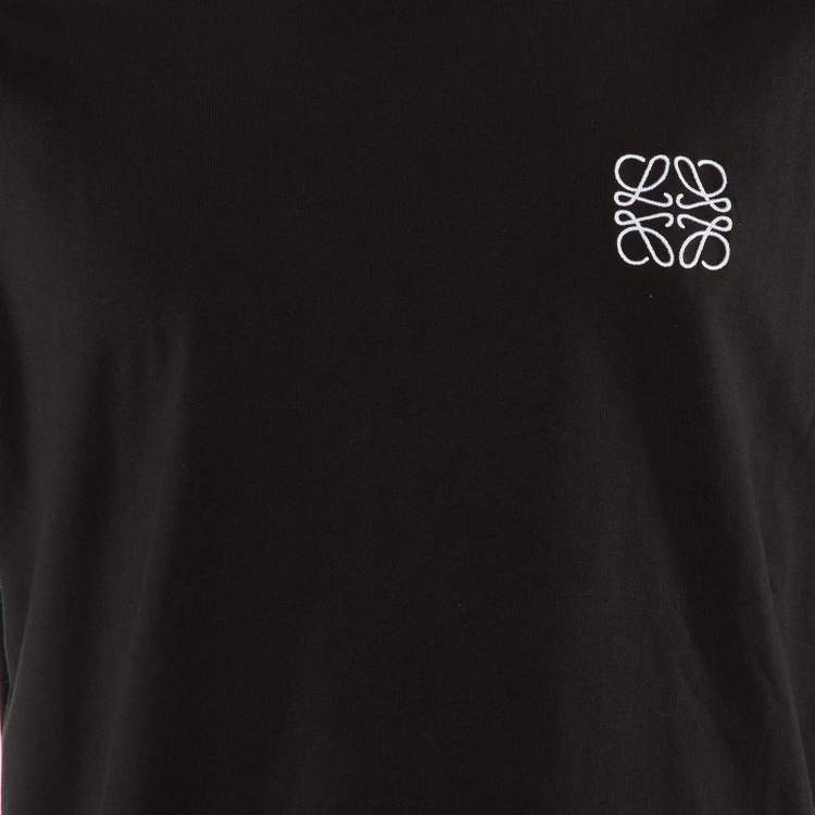 Pre Owned Loewe Black Logo Embroidered Cotton Crew Neck T-Shirt XXL