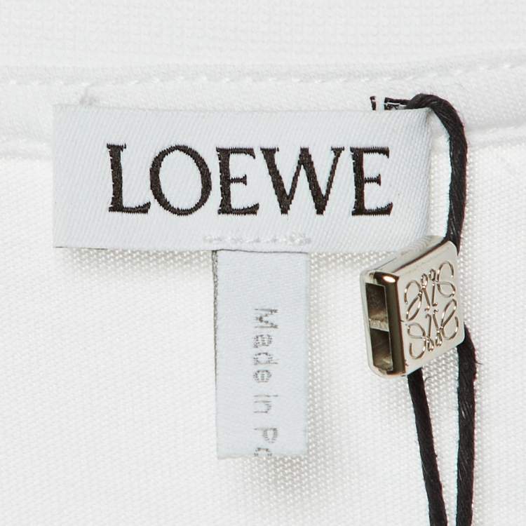 Pre Owned Loewe White Cotton Knit Logo Embroidered Pocket Detail T-Shirt XXL
