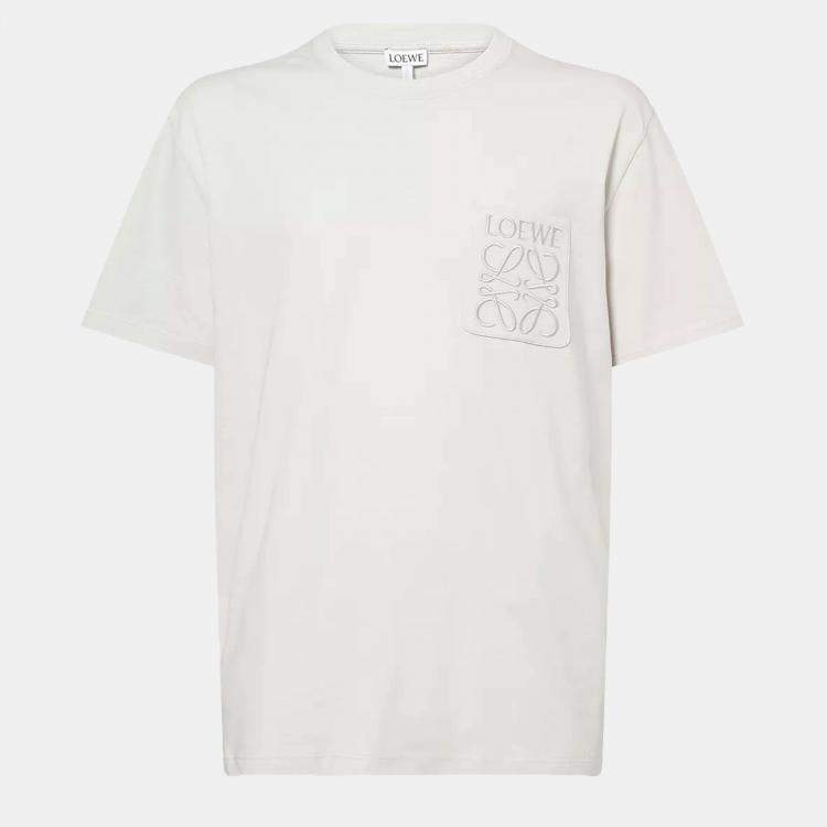 Pre Owned Loewe White Cotton Knit Logo Embroidered Pocket Detail T-Shirt XXL