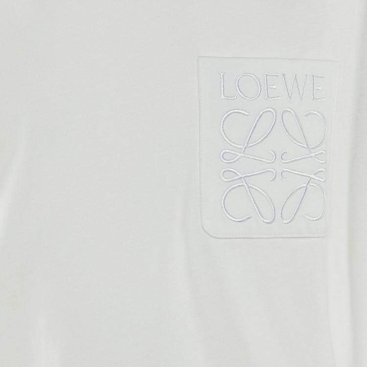Pre Owned Loewe White Cotton Knit Logo Embroidered Pocket Detail T-Shirt XXL
