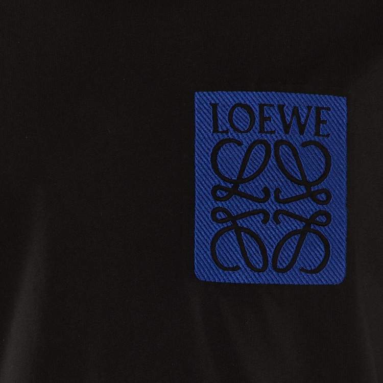 Pre Owned Loewe Black Cotton Knit Contrast Anagram Logo Embroidered T-Shirt L