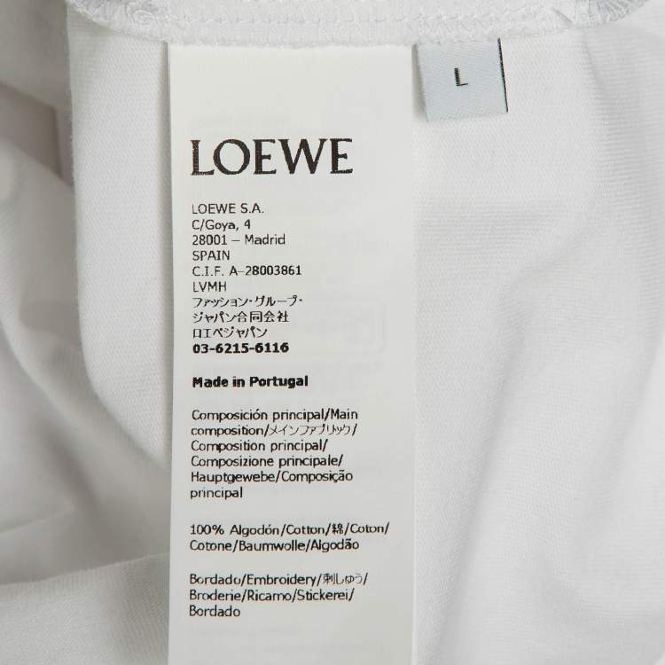 Pre Owned Loewe White Cotton Anagram Embroidered Relaxed Fit T-Shirt L