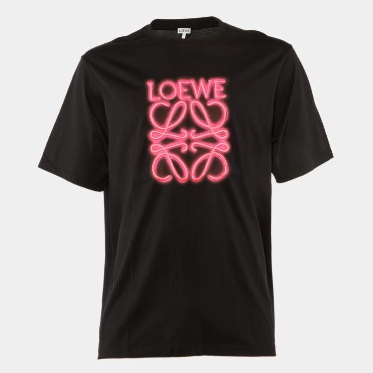 مملوكة مسبقًا Loewe Black Neon Anagram Cotton Crew Neck T-Shirt L