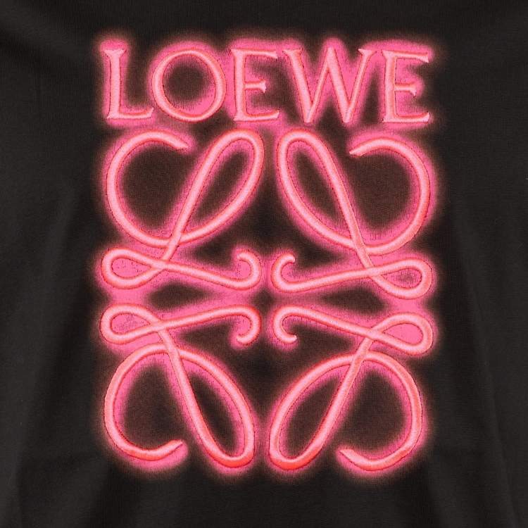 مملوكة مسبقًا Loewe Black Neon Anagram Cotton Crew Neck T-Shirt L