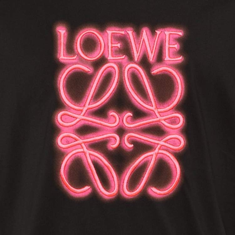 Pre Owned Loewe Black Cotton Neon Anagram Embroidered T-Shirt XL