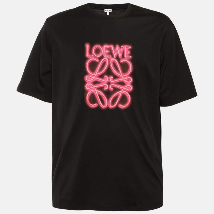 Pre Owned Loewe Black Cotton Neon Anagram Embroidered T-Shirt XL