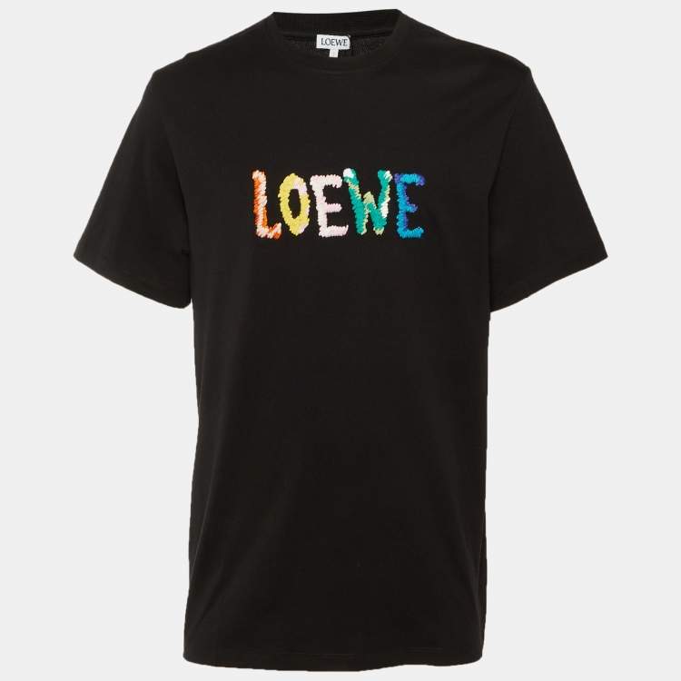 مملوكة مسبقًا Loewe Black Cotton Anagram Embroidered Relaxed Fit T-Shirt S