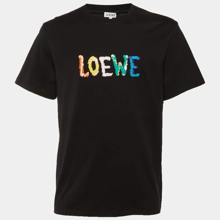 Pre Owned Loewe Black Cotton Anagram Embroidered Relaxed Fit T-Shirt L