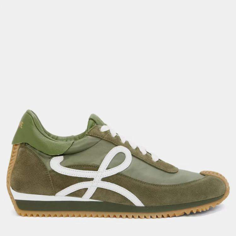 Loewe Olive White Suede and Leather Flow Runner Low Top Sneaker EU 41 Loewe TLC