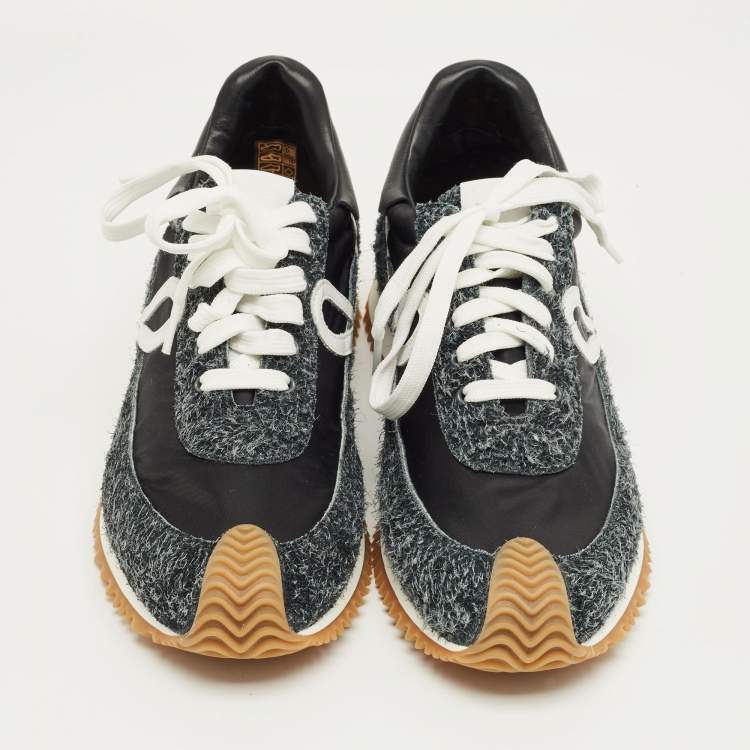 Pre Owned Loewe Grey/Black Suede and Nylon Flow Runner 2.0 Sneakers Size 42