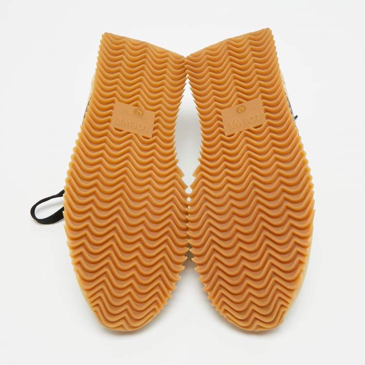 Pre Owned Loewe Size 42 Beige/Black Nylon and Suede Lace Up Sneakers