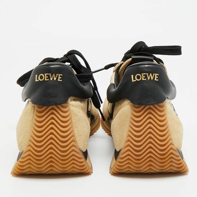 Pre Owned Loewe Size 42 Beige/Black Nylon and Suede Lace Up Sneakers