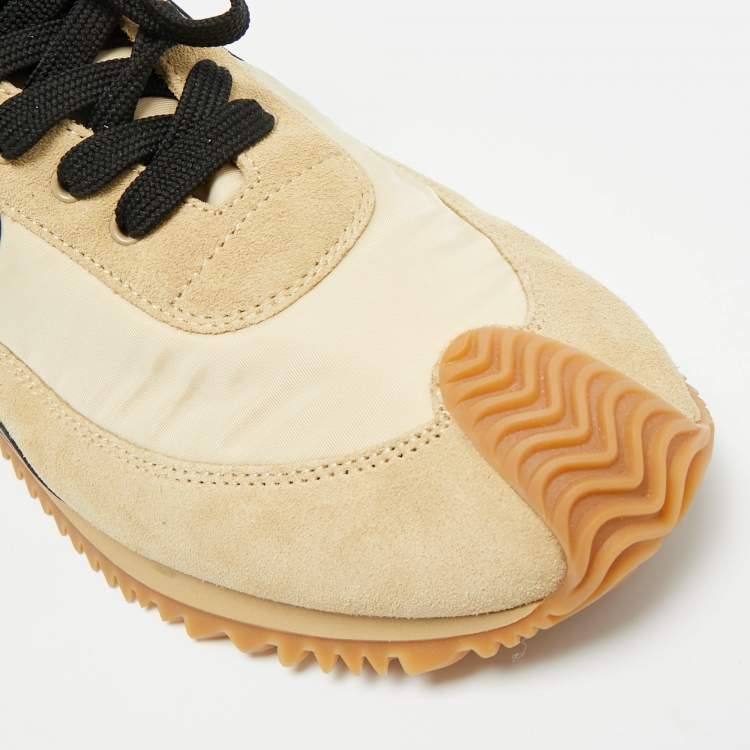 Pre Owned Loewe Size 42 Beige/Black Nylon and Suede Lace Up Sneakers