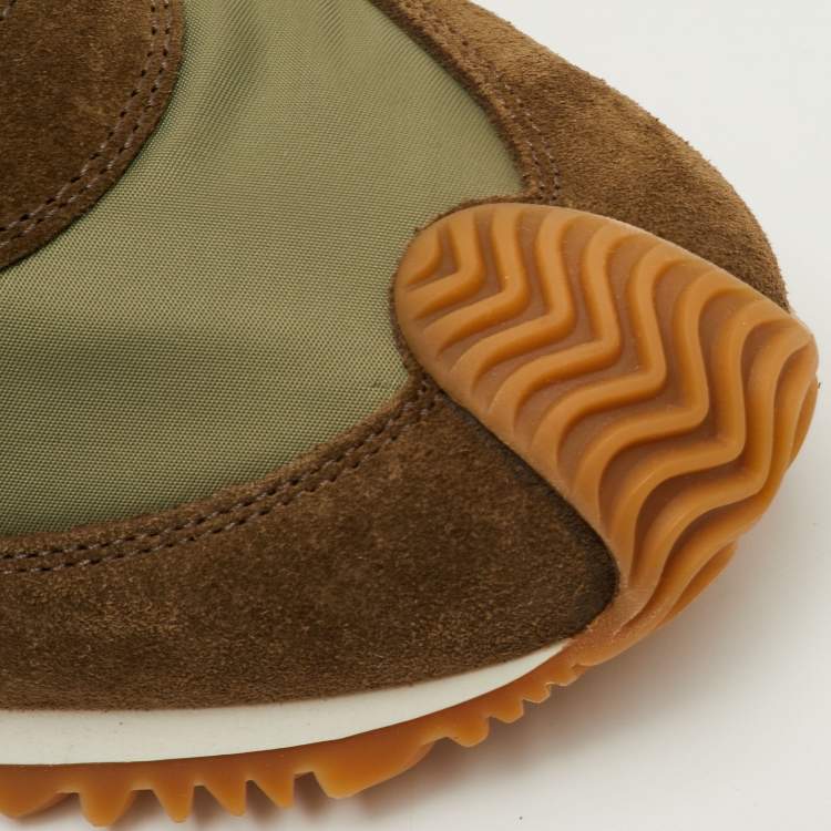 Pre Owned Loewe Flow Runner 2.0 Size 42 Dark Khaki Nylon and Suede Low Top Sneakers