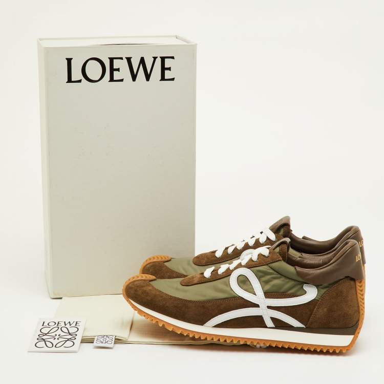 Pre Owned Loewe Flow Runner 2.0 Size 42 Dark Khaki Nylon and Suede Low Top Sneakers