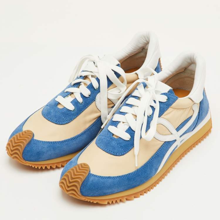 Pre Owned Loewe Flow Runner 2.0 Size 42 Blue/Beige Nylon and Suede Low Top Sneakers