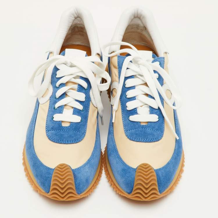 Pre Owned Loewe Flow Runner 2.0 Size 42 Blue/Beige Nylon and Suede Low Top Sneakers