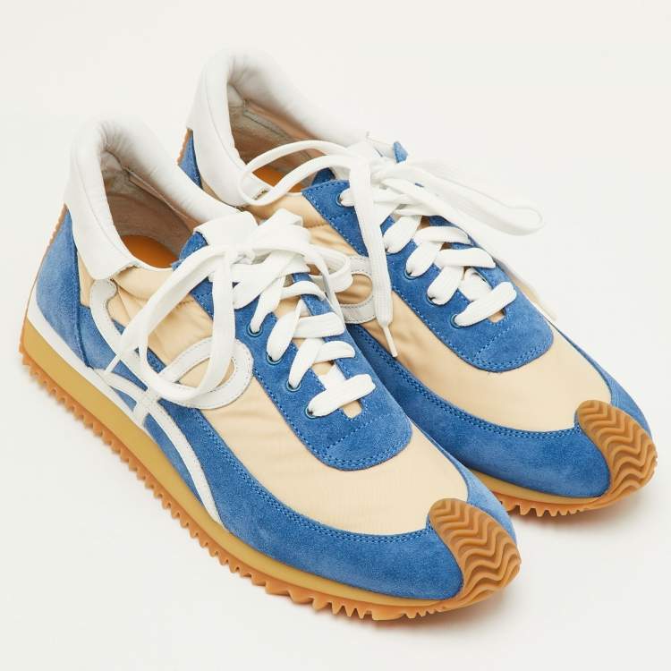 Pre Owned Loewe Flow Runner 2.0 Size 42 Blue/Beige Nylon and Suede Low Top Sneakers