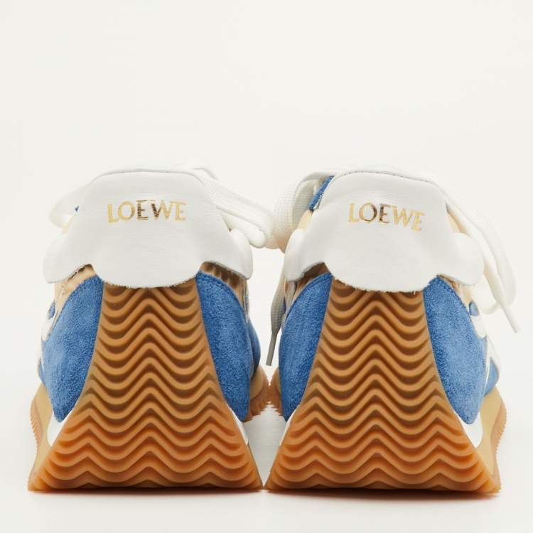 Pre Owned Loewe Flow Runner 2.0 Size 42 Blue/Beige Nylon and Suede Low Top Sneakers