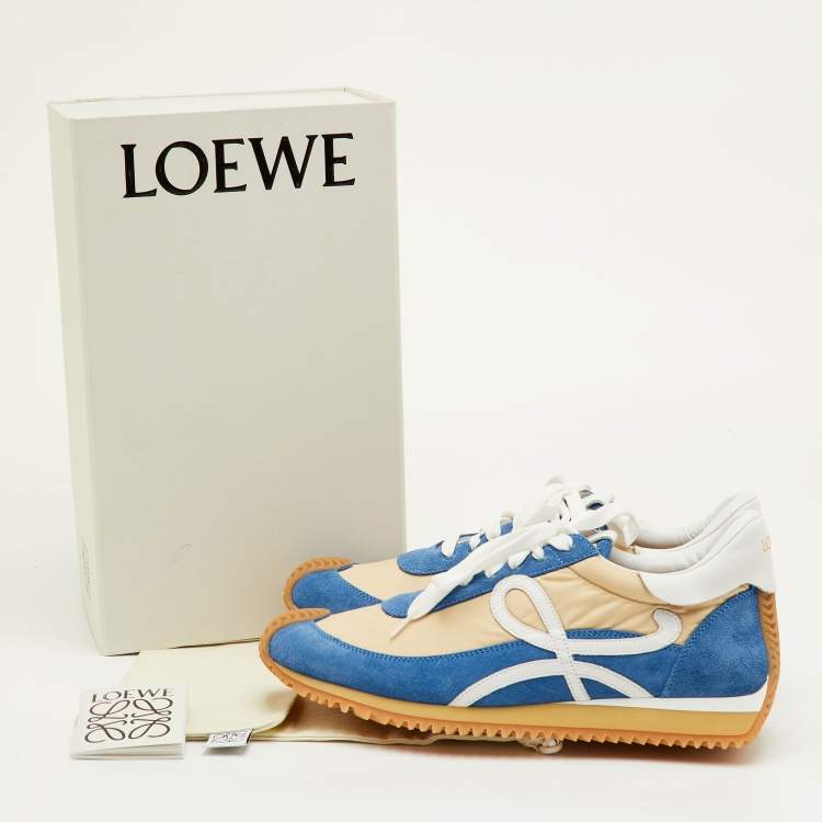 Pre Owned Loewe Flow Runner 2.0 Size 42 Blue/Beige Nylon and Suede Low Top Sneakers