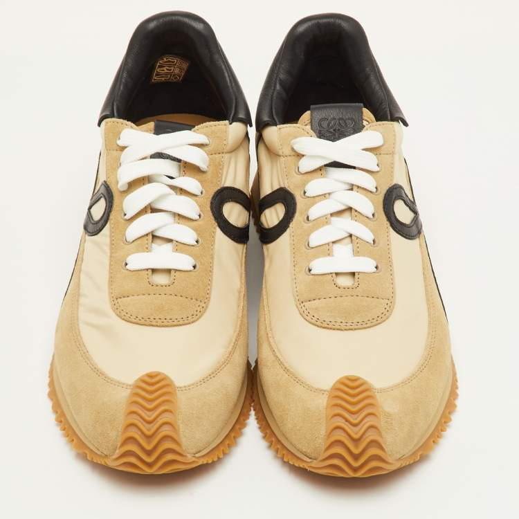 Pre Owned Loewe Flow Runner 2.0 Size 42 Beige/Black Nylon and Suede Low Top Sneakers