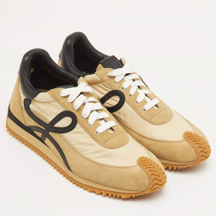Pre Owned Loewe Flow Runner 2.0 Size 42 Beige/Black Nylon and Suede Low Top Sneakers