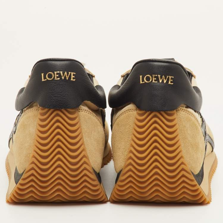 Pre Owned Loewe Flow Runner 2.0 Size 42 Beige/Black Nylon and Suede Low Top Sneakers