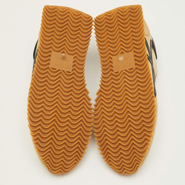 Pre Owned Loewe Flow Runner 2.0 Size 42 Beige/Black Nylon and Suede Low Top Sneakers