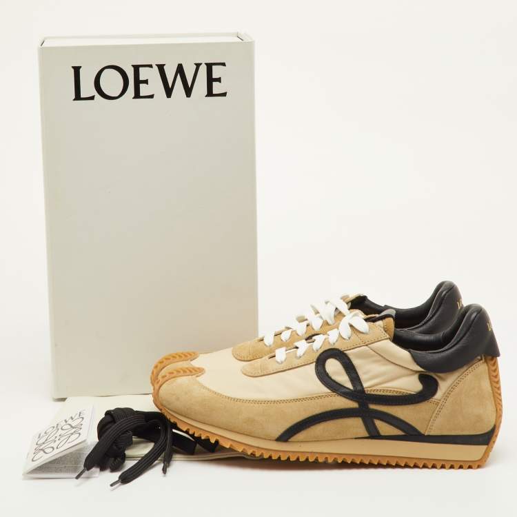 Pre Owned Loewe Flow Runner 2.0 Size 42 Beige/Black Nylon and Suede Low Top Sneakers