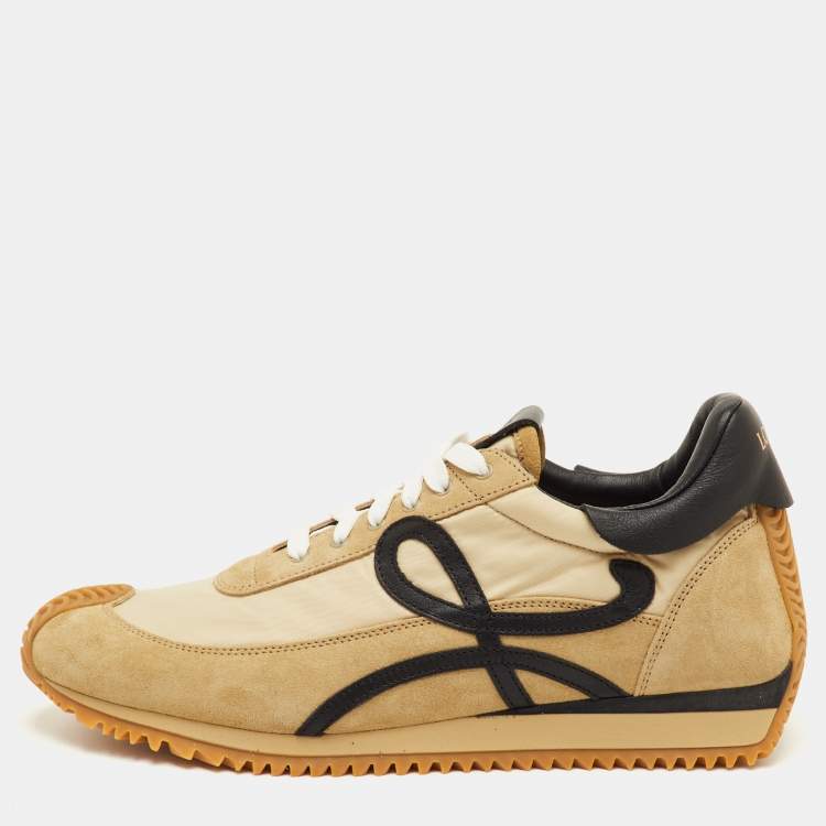 Pre Owned Loewe Flow Runner 2.0 Size 42 Beige/Black Nylon and Suede Low Top Sneakers
