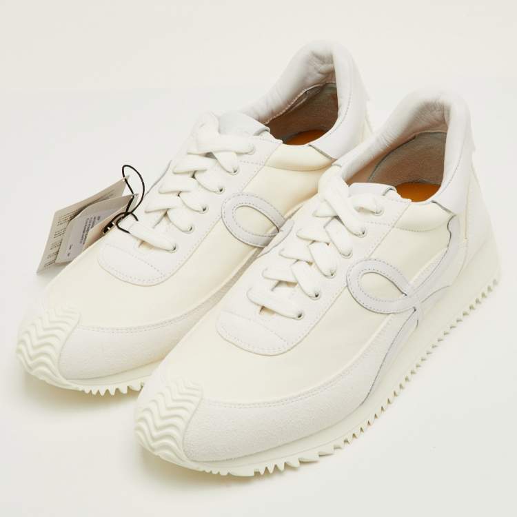 مملوكة مسبقًا Loewe Flow Runner 2.0 Size 42 White Nylon and Suede Low Top Sneakers